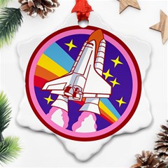 Badge Patch Pink Rainbow Rocket Snowflake Ornament (two Sides) by Salman4z