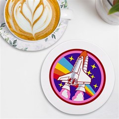 Badge Patch Pink Rainbow Rocket Uv Print Round Tile Coaster by Salman4z