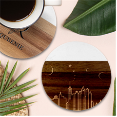 Skyscraper Town Urban Towers Marble Wood Coaster (round) by Salman4z