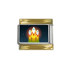 Rocket Take Off Missiles Cosmos Gold Trim Italian Charm (9mm) by Salman4z