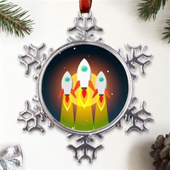 Rocket Take Off Missiles Cosmos Metal Large Snowflake Ornament by Salman4z