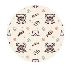 Pug Dog Cat With Bone Fish Bones Paw Prints Ball Seamless Pattern Vector Background Mini Round Pill Box by Salman4z