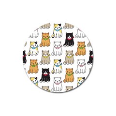 Cat Kitten Seamless Pattern Magnet 3  (round) by Salman4z