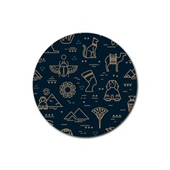 Dark-seamless-pattern-symbols-landmarks-signs-egypt -- Rubber Coaster (round) by Salman4z