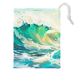 Waves Ocean Sea Tsunami Nautical Painting Drawstring Pouch (4xl) by Ravend