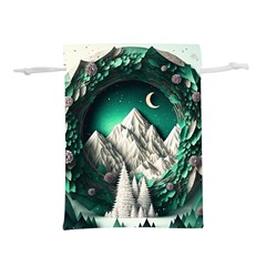 Christmas Wreath Winter Mountains Snow Stars Moon Lightweight Drawstring Pouch (l) by Ravend