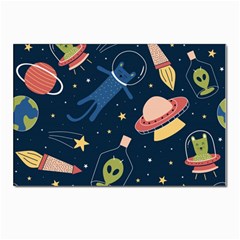 Seamless-pattern-with-funny-aliens-cat-galaxy Postcards 5  X 7  (pkg Of 10) by Salman4z