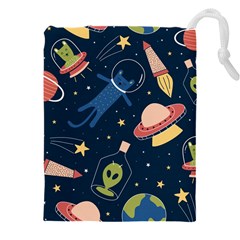 Seamless-pattern-with-funny-aliens-cat-galaxy Drawstring Pouch (4xl) by Salman4z
