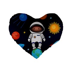 Boy-spaceman-space-rocket-ufo-planets-stars Standard 16  Premium Flano Heart Shape Cushions by Salman4z