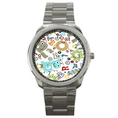 Seamless-pattern-vector-with-funny-robots-cartoon Sport Metal Watch by Salman4z