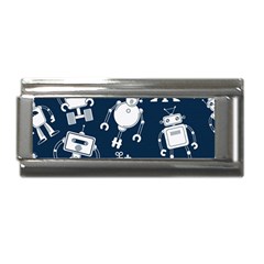 White-robot-blue-seamless-pattern Superlink Italian Charm (9mm) by Salman4z