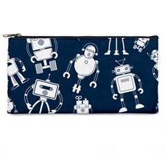 White-robot-blue-seamless-pattern Pencil Case by Salman4z
