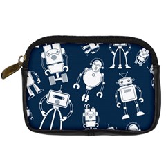 White-robot-blue-seamless-pattern Digital Camera Leather Case by Salman4z