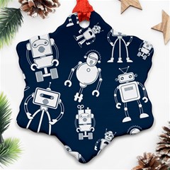White-robot-blue-seamless-pattern Snowflake Ornament (two Sides) by Salman4z
