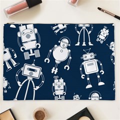 White-robot-blue-seamless-pattern Cosmetic Bag (xxl) by Salman4z