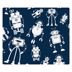 White-robot-blue-seamless-pattern Two Sides Premium Plush Fleece Blanket (small) by Salman4z