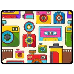 Retro-cameras-audio-cassettes-hand-drawn-pop-art-style-seamless-pattern Two Sides Fleece Blanket (large) by Salman4z