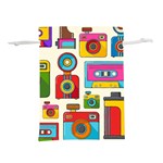 Retro-cameras-audio-cassettes-hand-drawn-pop-art-style-seamless-pattern Lightweight Drawstring Pouch (L) Front