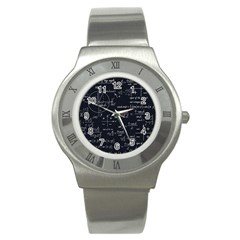 Mathematical-seamless-pattern-with-geometric-shapes-formulas Stainless Steel Watch by Salman4z