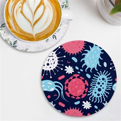 Seamless-pattern-microbes-virus-vector-illustration Uv Print Round Tile Coaster by Salman4z