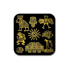 Maya-style-gold-linear-totem-icons Rubber Square Coaster (4 Pack) by Salman4z