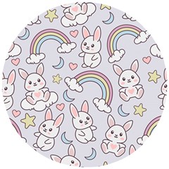 Seamless-pattern-with-cute-rabbit-character Wooden Puzzle Round by Salman4z