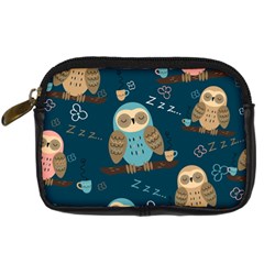 Seamless-pattern-owls-dreaming Digital Camera Leather Case by Salman4z