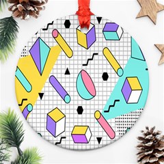 Tridimensional-pastel-shapes-background-memphis-style Ornament (round) by Salman4z