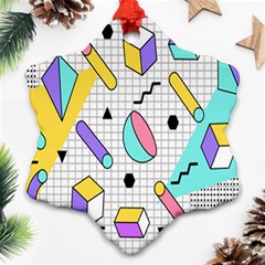 Tridimensional-pastel-shapes-background-memphis-style Snowflake Ornament (two Sides) by Salman4z