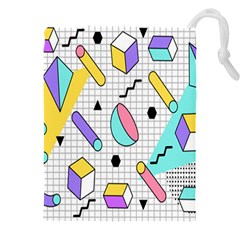 Tridimensional-pastel-shapes-background-memphis-style Drawstring Pouch (4xl) by Salman4z