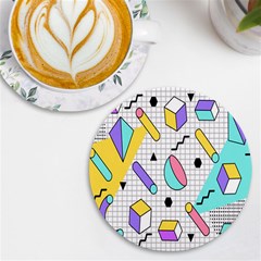 Tridimensional-pastel-shapes-background-memphis-style Uv Print Round Tile Coaster by Salman4z