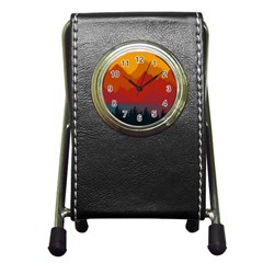 Mountain Forest Nature Scenery Art Mountains Pen Holder Desk Clock by pakminggu