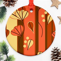 Amber Yellow Stripes Leaves Floral Round Ornament (two Sides) by danenraven