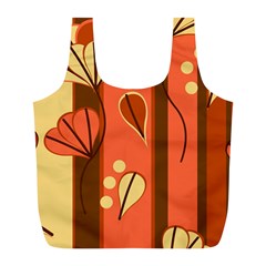 Amber Yellow Stripes Leaves Floral Full Print Recycle Bag (l) by danenraven