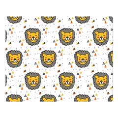 Lion Heads Pattern Design Doodle Premium Plush Fleece Blanket (large) by Mog4mog4