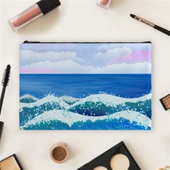Illustration Landscape Sea Ocean Waves Beach Blue Cosmetic Bag (large) by Mog4mog4