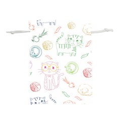 Cats And Food Doodle Seamless Pattern Lightweight Drawstring Pouch (l) by Bakwanart