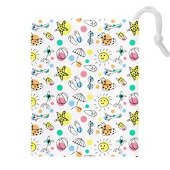 Summer Pattern Colorful Drawing Doodle Drawstring Pouch (4xl) by Bakwanart