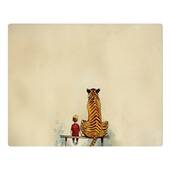 Tiger Sitting Beside Boy Painting Parody Cartoon Two Sides Premium Plush Fleece Blanket (large) by Bakwanart