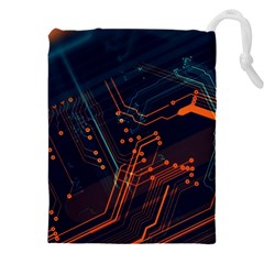 Abstract Colorful Circuit Drawstring Pouch (4xl) by Bakwanart
