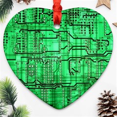 Green Circuit Board Computer Heart Ornament (two Sides) by Bakwanart