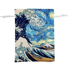 The Great Wave Of Kanagawa Painting Hokusai, Starry Night Vincent Van Gogh Lightweight Drawstring Pouch (xl) by Bakwanart