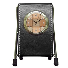Wooden Wickerwork Texture Square Pattern Pen Holder Desk Clock by 99art