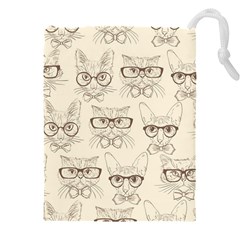 Seamless Pattern Hand Drawn-cats-with Hipster Accessories Drawstring Pouch (4xl) by Vaneshart