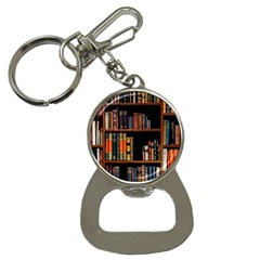 Assorted Title Of Books Piled In The Shelves Assorted Book Lot Inside The Wooden Shelf Bottle Opener Key Chain by 99art