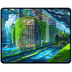 Anime Landscape Apocalyptic Ruins Water City Cityscape Fleece Blanket (medium) by 99art