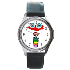 Animation-eyes-cartoon-cute-comic Round Metal Watch by 99art