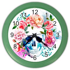 Day Of The Dead Skull Art Color Wall Clock by 99art