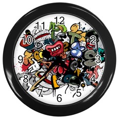 Mural Graffiti Paint Wall Clock (black) by 99art