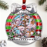 Nature Beautiful Rainbow Metal X Mas Ribbon With Red Crystal Round Ornament Front